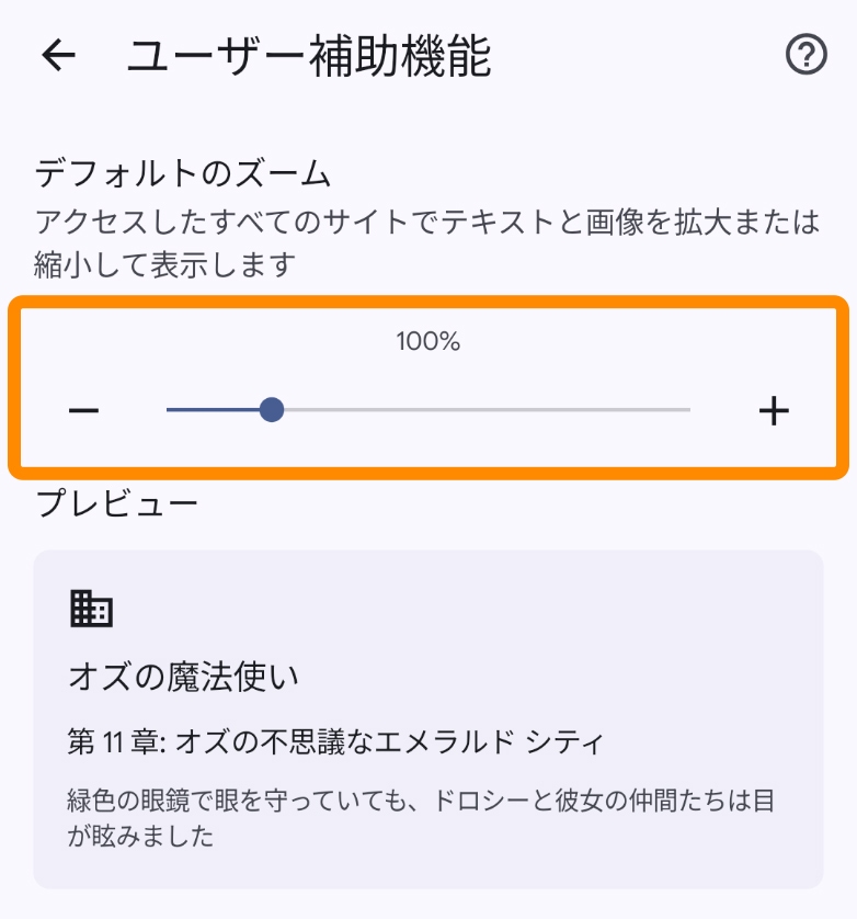 デフォルトのズーム